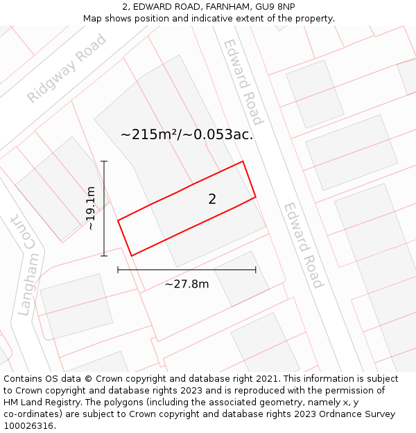 2, EDWARD ROAD, FARNHAM, GU9 8NP: Plot and title map