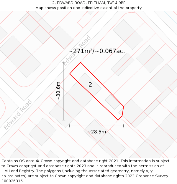 2, EDWARD ROAD, FELTHAM, TW14 9RF: Plot and title map