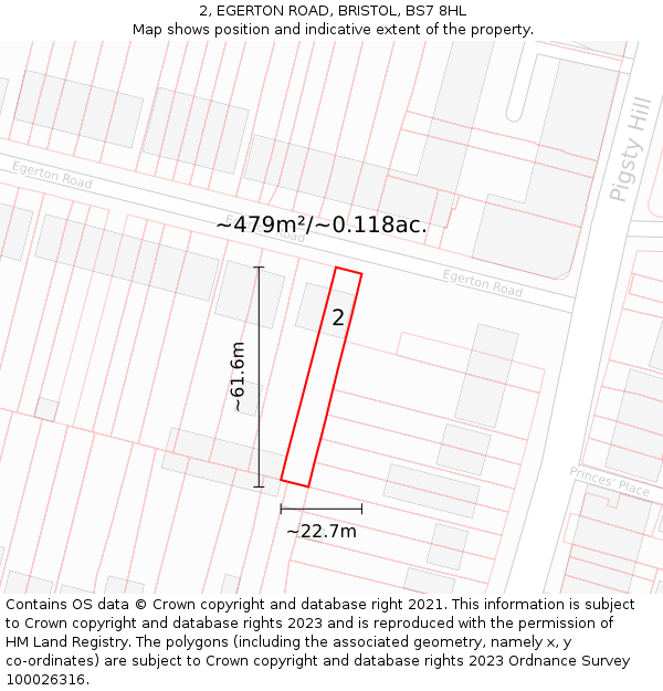 2, EGERTON ROAD, BRISTOL, BS7 8HL: Plot and title map