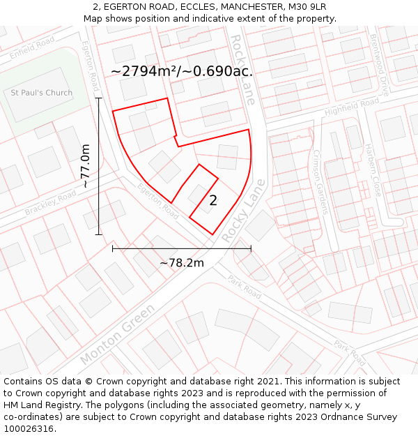 2, EGERTON ROAD, ECCLES, MANCHESTER, M30 9LR: Plot and title map