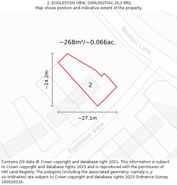 2, EGGLESTON VIEW, DARLINGTON, DL3 9RQ: Plot and title map