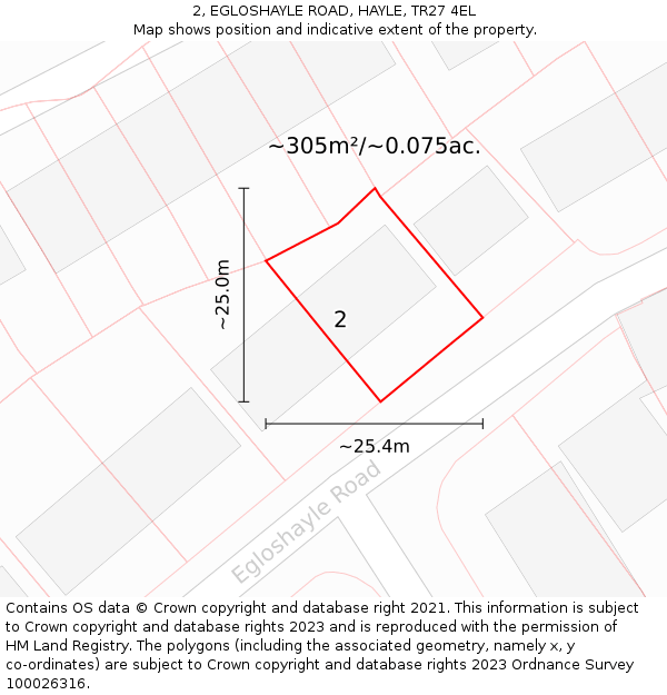 2, EGLOSHAYLE ROAD, HAYLE, TR27 4EL: Plot and title map