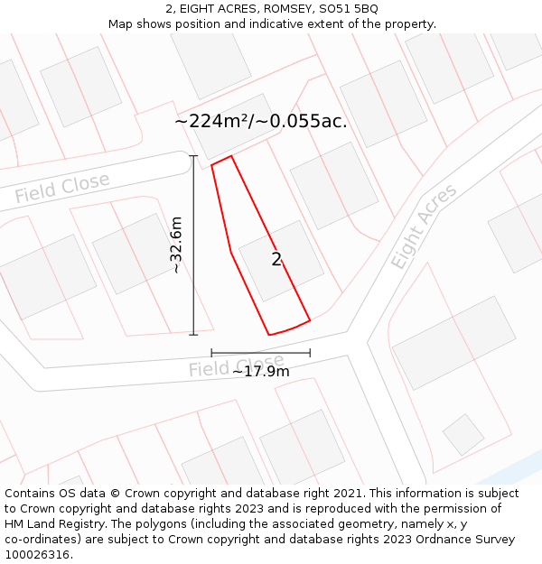 2, EIGHT ACRES, ROMSEY, SO51 5BQ: Plot and title map