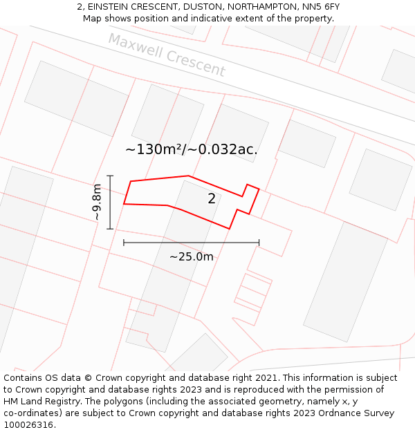 2, EINSTEIN CRESCENT, DUSTON, NORTHAMPTON, NN5 6FY: Plot and title map