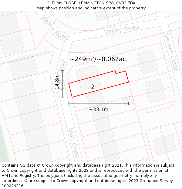 2, ELAN CLOSE, LEAMINGTON SPA, CV32 7BX: Plot and title map