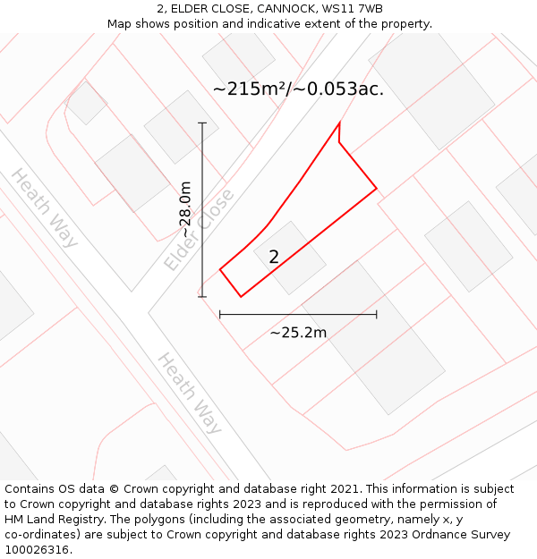 2, ELDER CLOSE, CANNOCK, WS11 7WB: Plot and title map