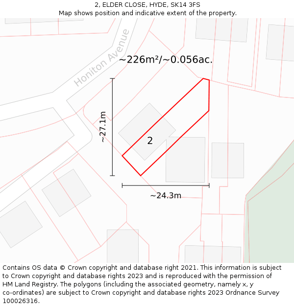 2, ELDER CLOSE, HYDE, SK14 3FS: Plot and title map