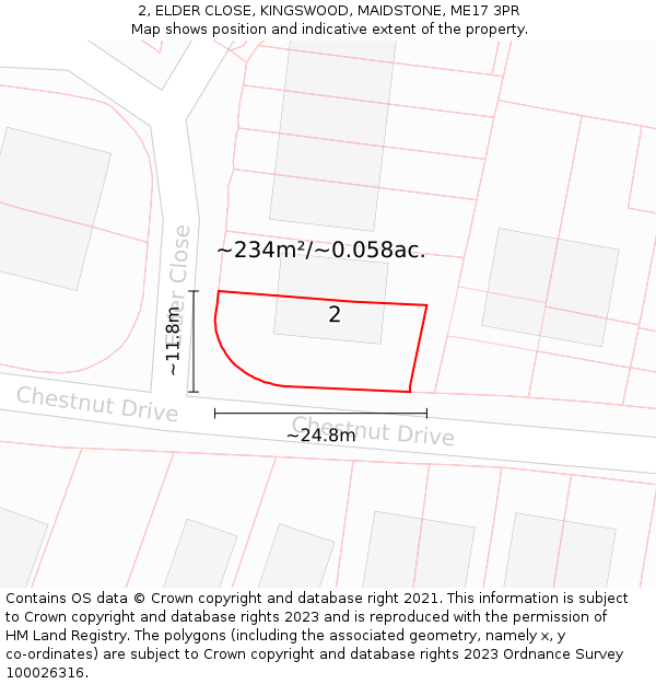 2, ELDER CLOSE, KINGSWOOD, MAIDSTONE, ME17 3PR: Plot and title map