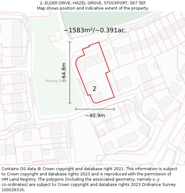 2, ELDER DRIVE, HAZEL GROVE, STOCKPORT, SK7 5EF: Plot and title map