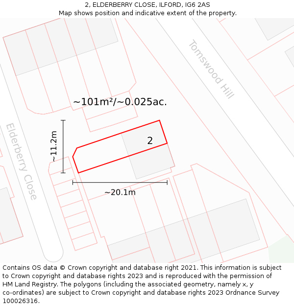 2, ELDERBERRY CLOSE, ILFORD, IG6 2AS: Plot and title map