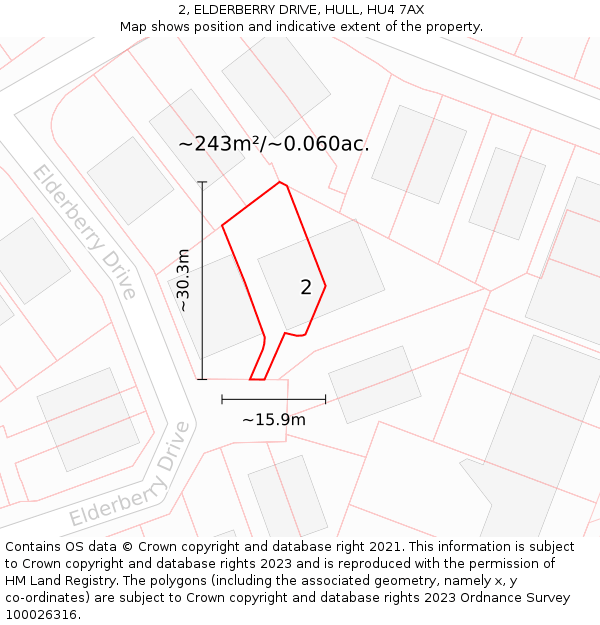 2, ELDERBERRY DRIVE, HULL, HU4 7AX: Plot and title map