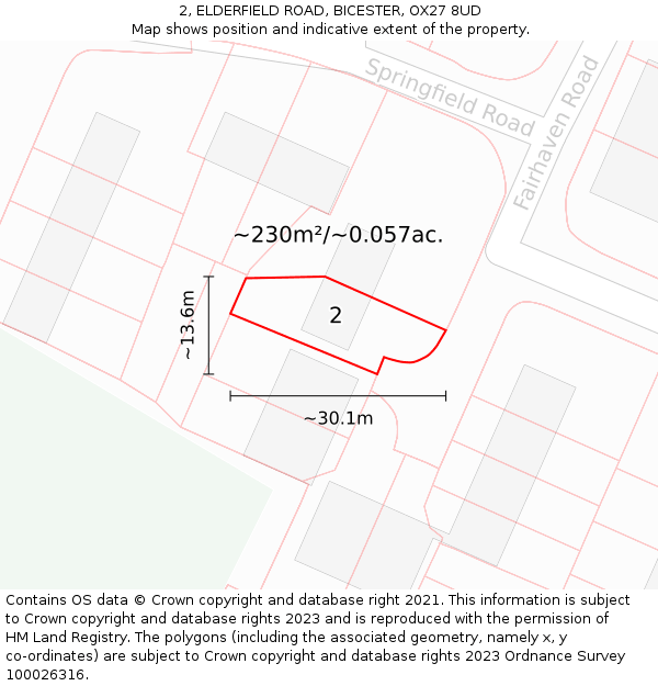 2, ELDERFIELD ROAD, BICESTER, OX27 8UD: Plot and title map