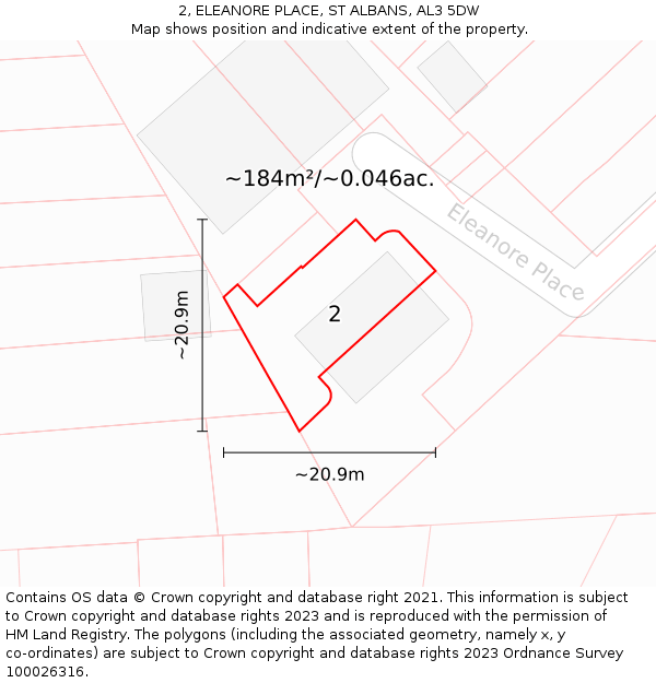 2, ELEANORE PLACE, ST ALBANS, AL3 5DW: Plot and title map