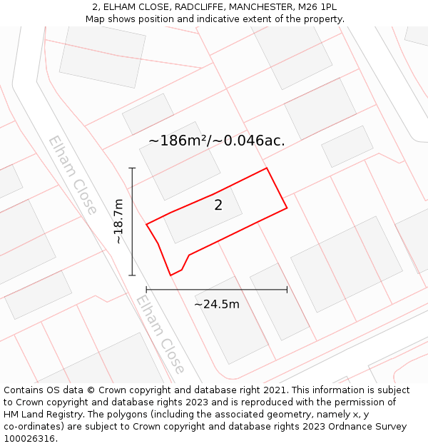 2, ELHAM CLOSE, RADCLIFFE, MANCHESTER, M26 1PL: Plot and title map