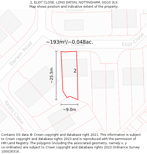 2, ELIOT CLOSE, LONG EATON, NOTTINGHAM, NG10 3LS: Plot and title map