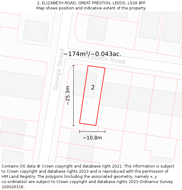 2, ELIZABETH ROAD, GREAT PRESTON, LEEDS, LS26 8FP: Plot and title map