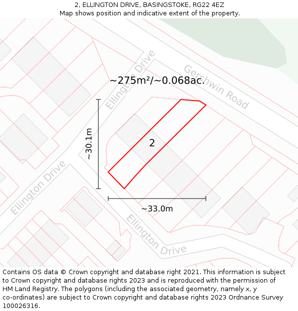 2, ELLINGTON DRIVE, BASINGSTOKE, RG22 4EZ: Plot and title map