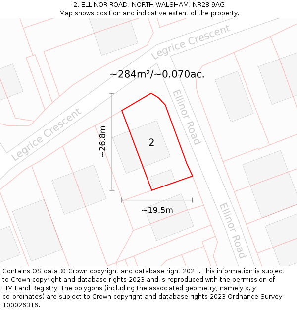 2, ELLINOR ROAD, NORTH WALSHAM, NR28 9AG: Plot and title map