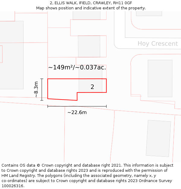 2, ELLIS WALK, IFIELD, CRAWLEY, RH11 0GF: Plot and title map
