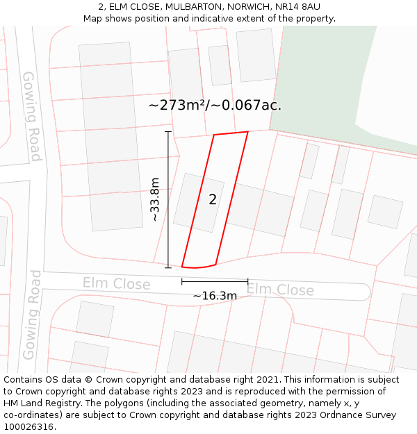 2, ELM CLOSE, MULBARTON, NORWICH, NR14 8AU: Plot and title map