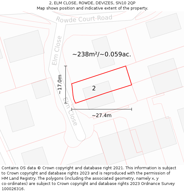 2, ELM CLOSE, ROWDE, DEVIZES, SN10 2QP: Plot and title map