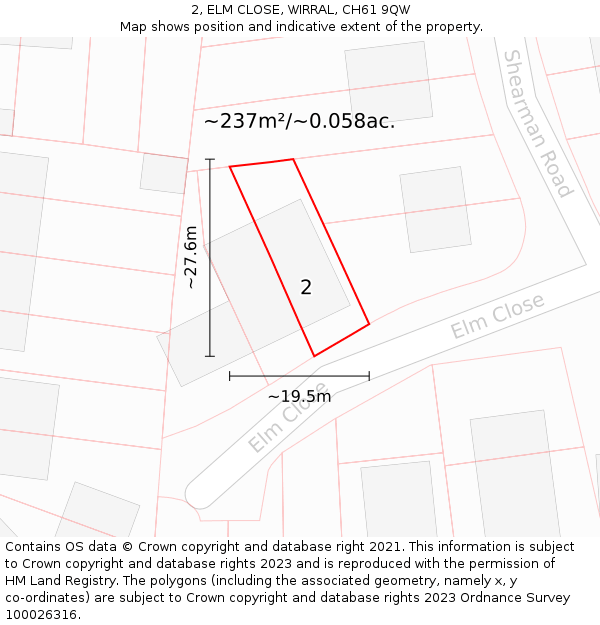 2, ELM CLOSE, WIRRAL, CH61 9QW: Plot and title map