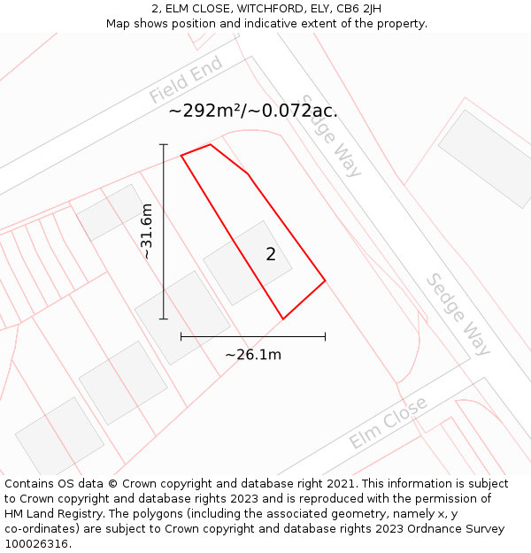 2, ELM CLOSE, WITCHFORD, ELY, CB6 2JH: Plot and title map
