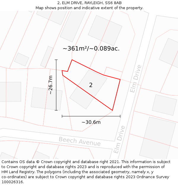 2, ELM DRIVE, RAYLEIGH, SS6 8AB: Plot and title map