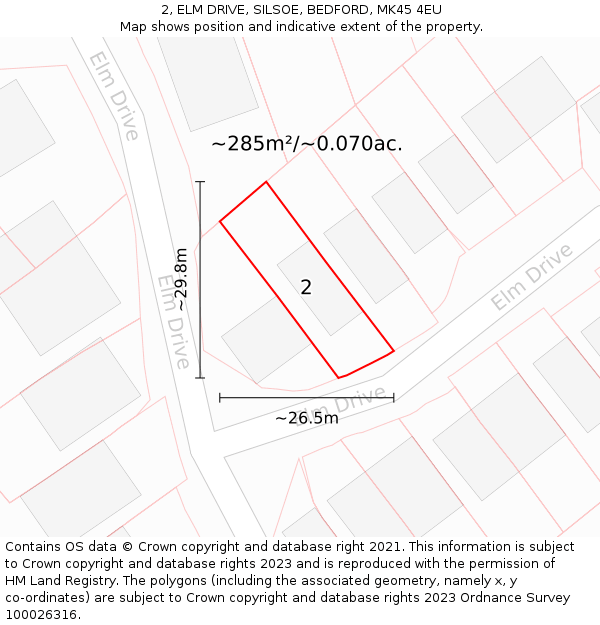 2, ELM DRIVE, SILSOE, BEDFORD, MK45 4EU: Plot and title map
