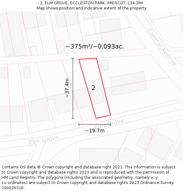2, ELM GROVE, ECCLESTON PARK, PRESCOT, L34 2RX: Plot and title map