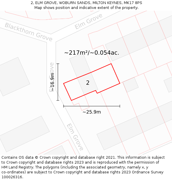 2, ELM GROVE, WOBURN SANDS, MILTON KEYNES, MK17 8PS: Plot and title map