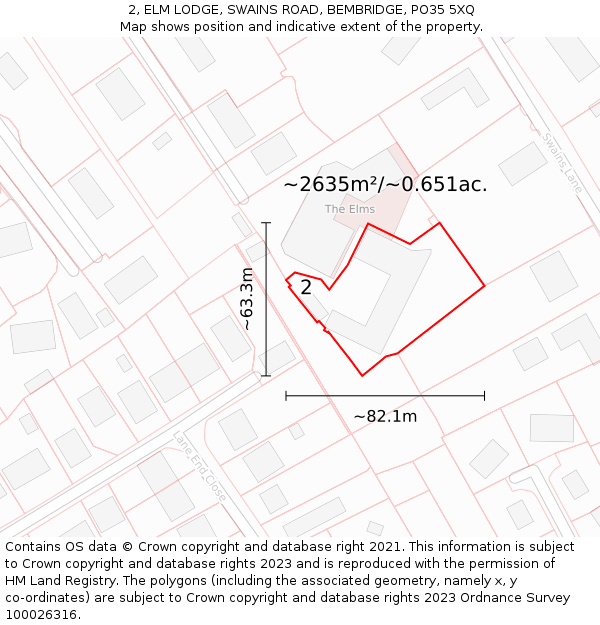 2, ELM LODGE, SWAINS ROAD, BEMBRIDGE, PO35 5XQ: Plot and title map