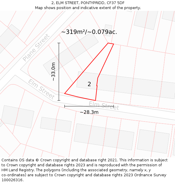 2, ELM STREET, PONTYPRIDD, CF37 5DF: Plot and title map