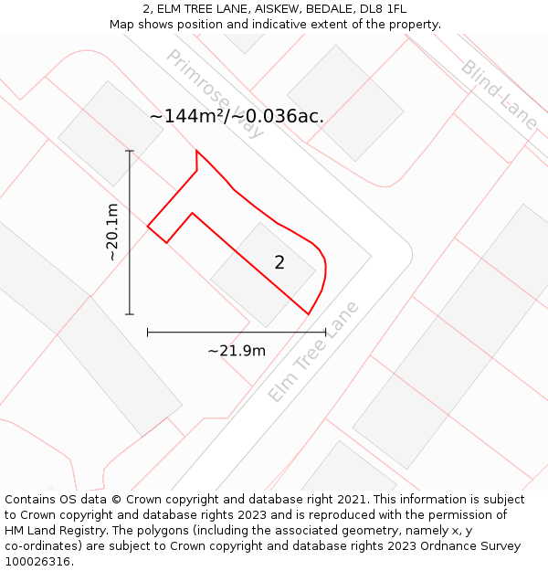 2, ELM TREE LANE, AISKEW, BEDALE, DL8 1FL: Plot and title map