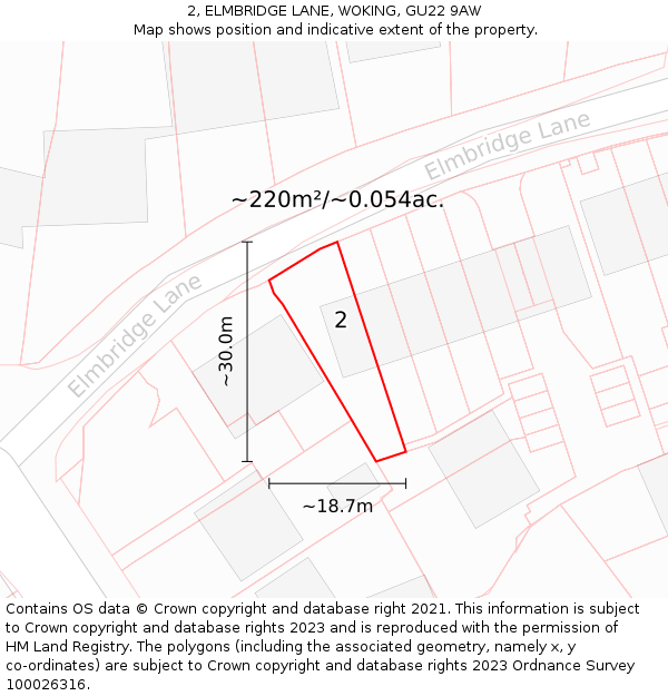 2, ELMBRIDGE LANE, WOKING, GU22 9AW: Plot and title map