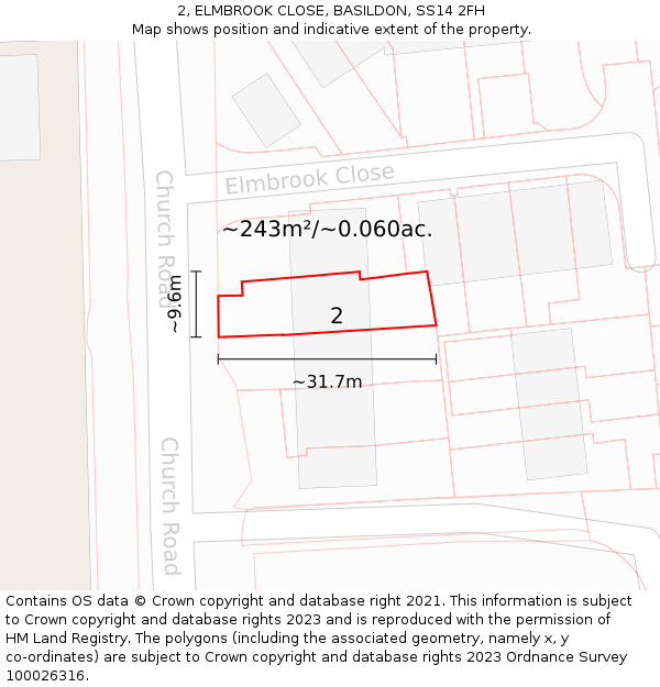 2, ELMBROOK CLOSE, BASILDON, SS14 2FH: Plot and title map