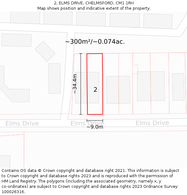 2, ELMS DRIVE, CHELMSFORD, CM1 1RH: Plot and title map
