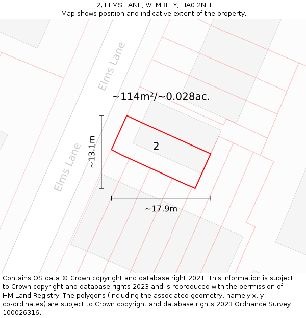 2, ELMS LANE, WEMBLEY, HA0 2NH: Plot and title map