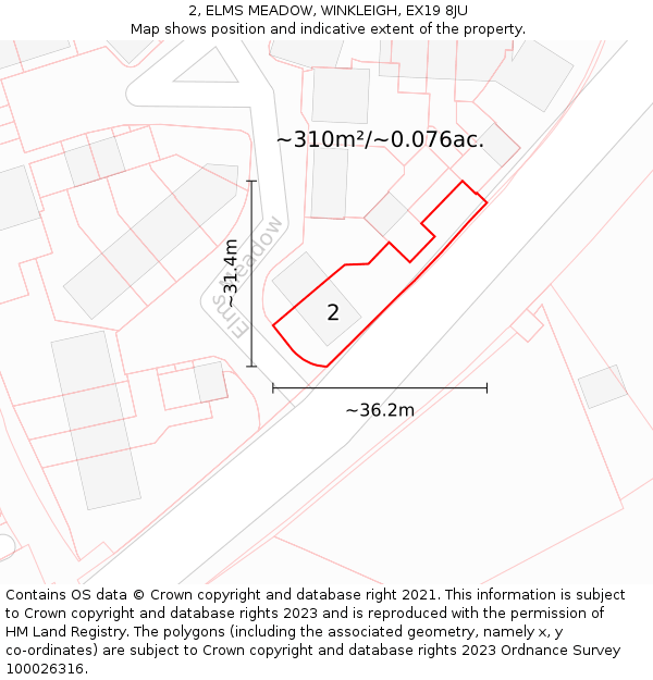 2, ELMS MEADOW, WINKLEIGH, EX19 8JU: Plot and title map