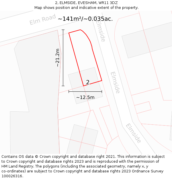 2, ELMSIDE, EVESHAM, WR11 3DZ: Plot and title map
