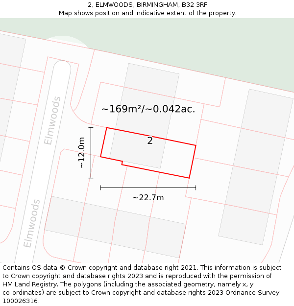 2, ELMWOODS, BIRMINGHAM, B32 3RF: Plot and title map