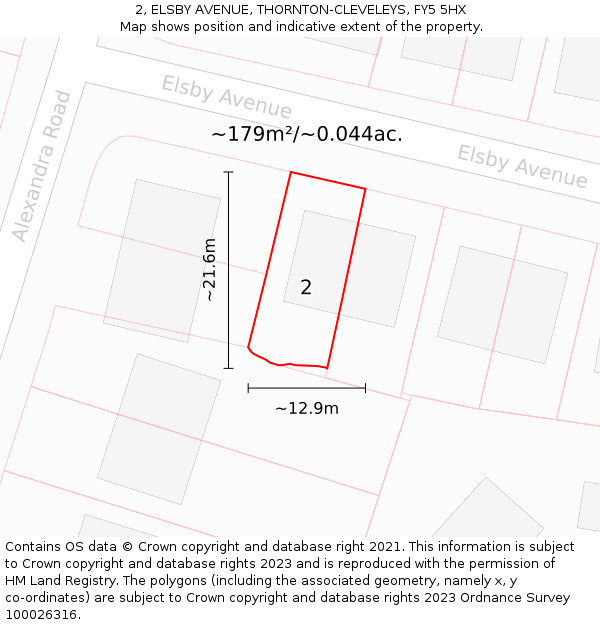 2, ELSBY AVENUE, THORNTON-CLEVELEYS, FY5 5HX: Plot and title map