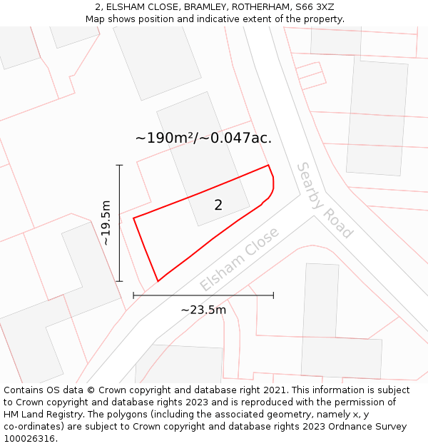 2, ELSHAM CLOSE, BRAMLEY, ROTHERHAM, S66 3XZ: Plot and title map