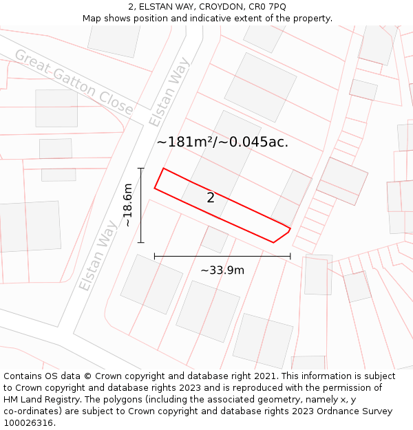 2, ELSTAN WAY, CROYDON, CR0 7PQ: Plot and title map