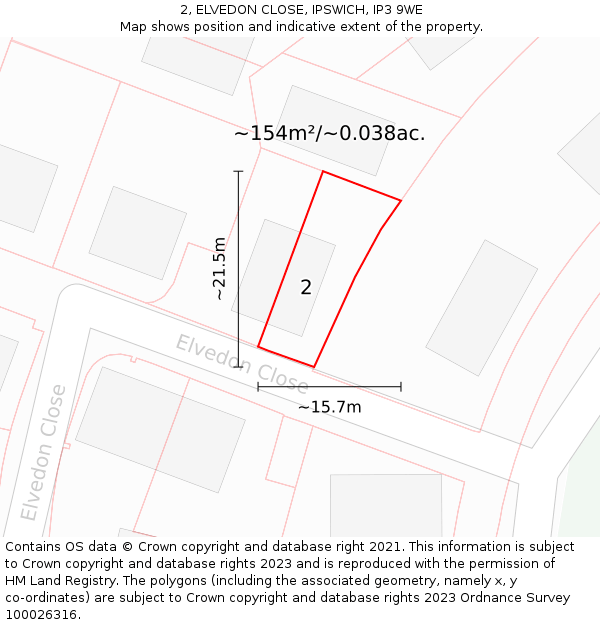 2, ELVEDON CLOSE, IPSWICH, IP3 9WE: Plot and title map