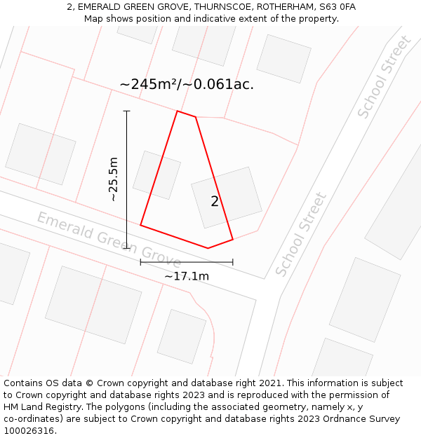 2, EMERALD GREEN GROVE, THURNSCOE, ROTHERHAM, S63 0FA: Plot and title map