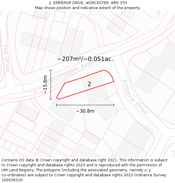 2, EMPEROR DRIVE, WORCESTER, WR5 3TH: Plot and title map