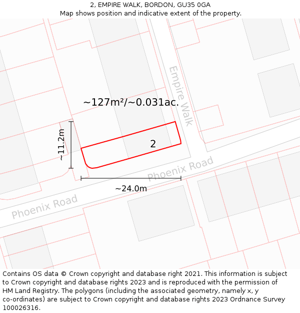 2, EMPIRE WALK, BORDON, GU35 0GA: Plot and title map