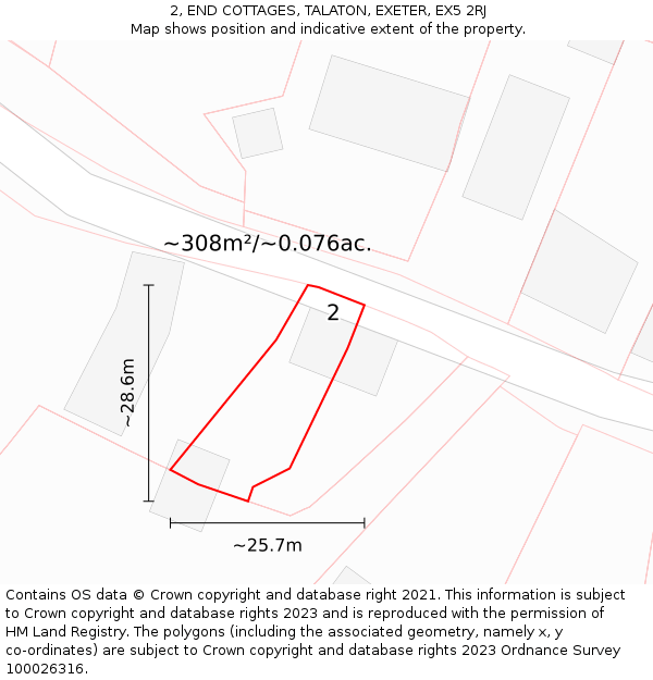 2, END COTTAGES, TALATON, EXETER, EX5 2RJ: Plot and title map