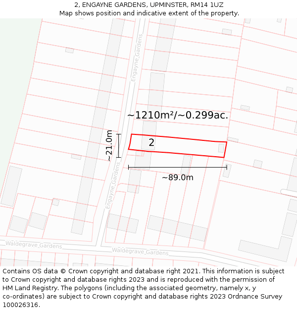2, ENGAYNE GARDENS, UPMINSTER, RM14 1UZ: Plot and title map